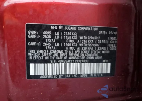 2018 Subaru Outback 2.5I Premium from USA, damaged, VIN 4S4BSACC1J3327033